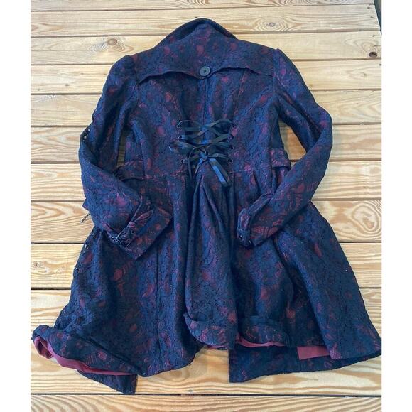 Bebe Lace Detail Pea Coat Size XS Women’s Black - Picture 2 of 9